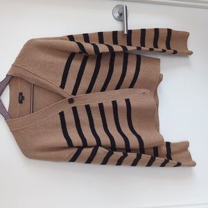 Rails Camel and Black Striped Geneva Cardigan Small Merino Wool